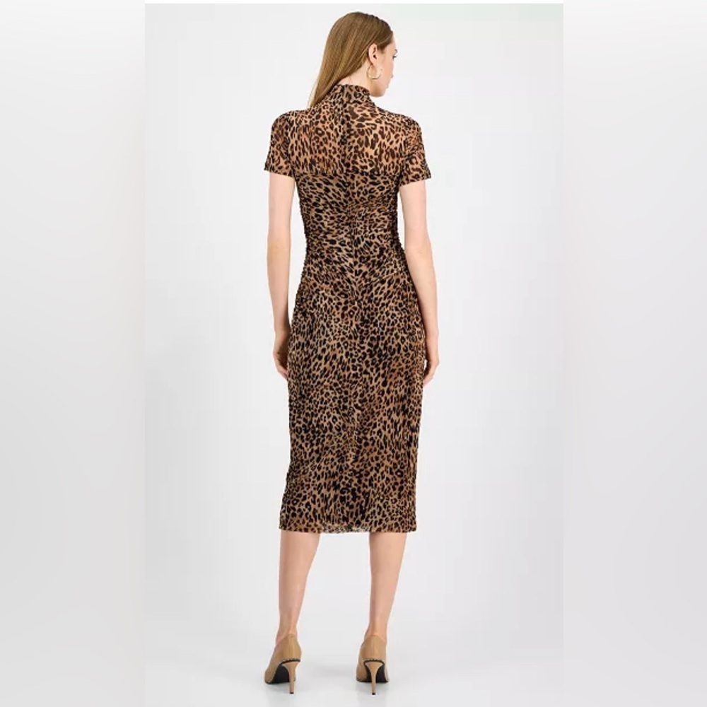Bar 111 Womens Animal Print Mock-Neck Midi Dress Small Ruched Bodycon Stretch - Picture 3 of 10